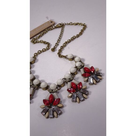 Madewell Women's White Red Cabochon Crystal Fan Frontal Necklace  NWT 89 - Picture 7 of 8